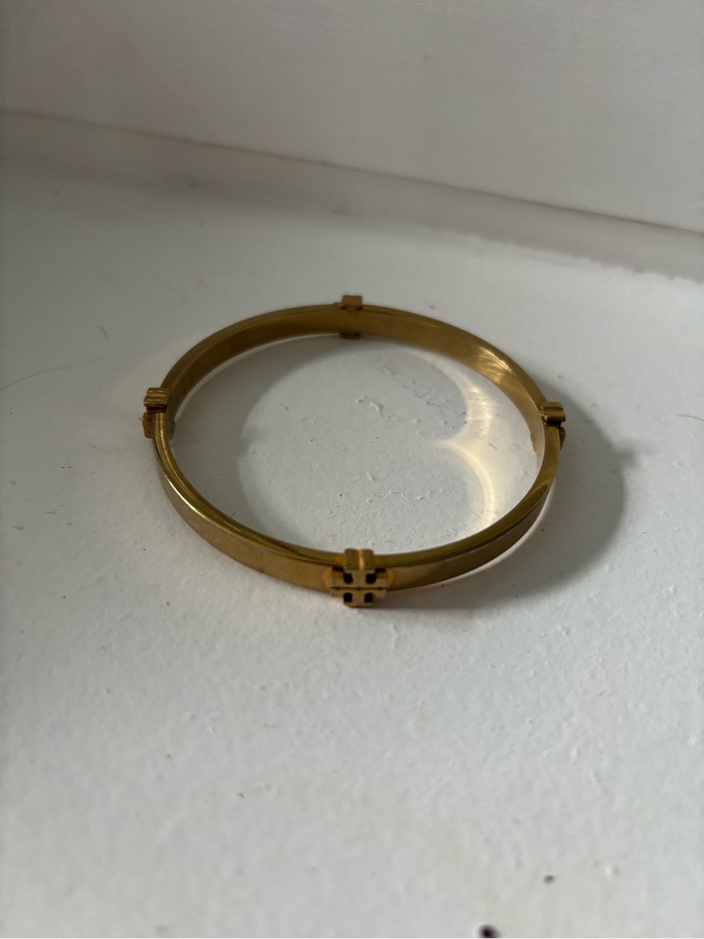 Tory Burch Gold-Tone Double Hinged Logo Bangle Bracelet